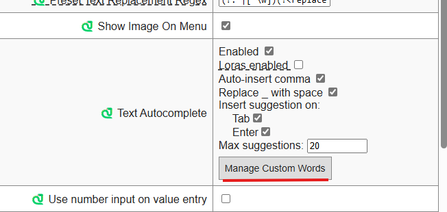 Autocomplete Settings