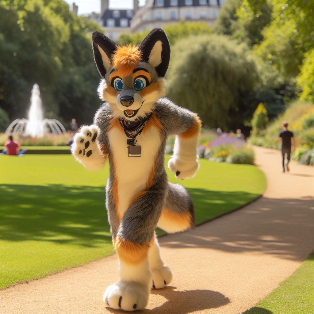 A furry running in a park